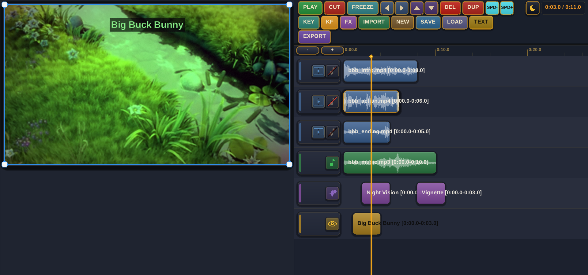 CapStars editor showing multi-track timeline with video, audio, effects, and text